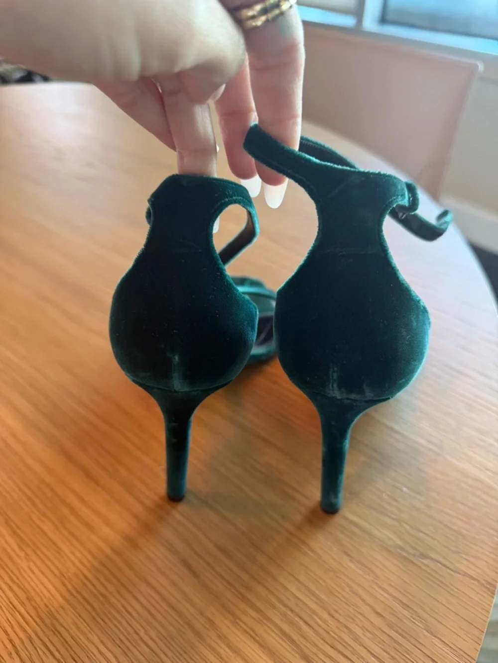 Saint Laurent Emerald Green Velvet Ankle-Strap Stiletto Sandals - Picture 9 of 10